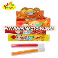 Long fruit flavor bubble gum with orange and strawberry jam